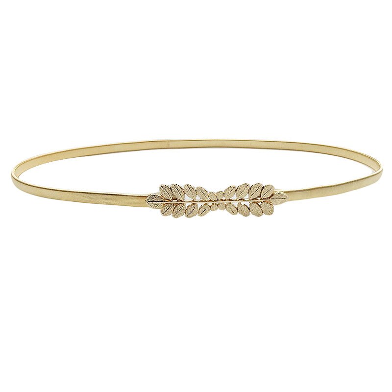 Cinturón de hebilla de metal de hojas de flores para mujer, cinturón de cadena de cintura elástica para mujer, cinturón de mujer fino dorado pasek damski: Gold 74-100cm