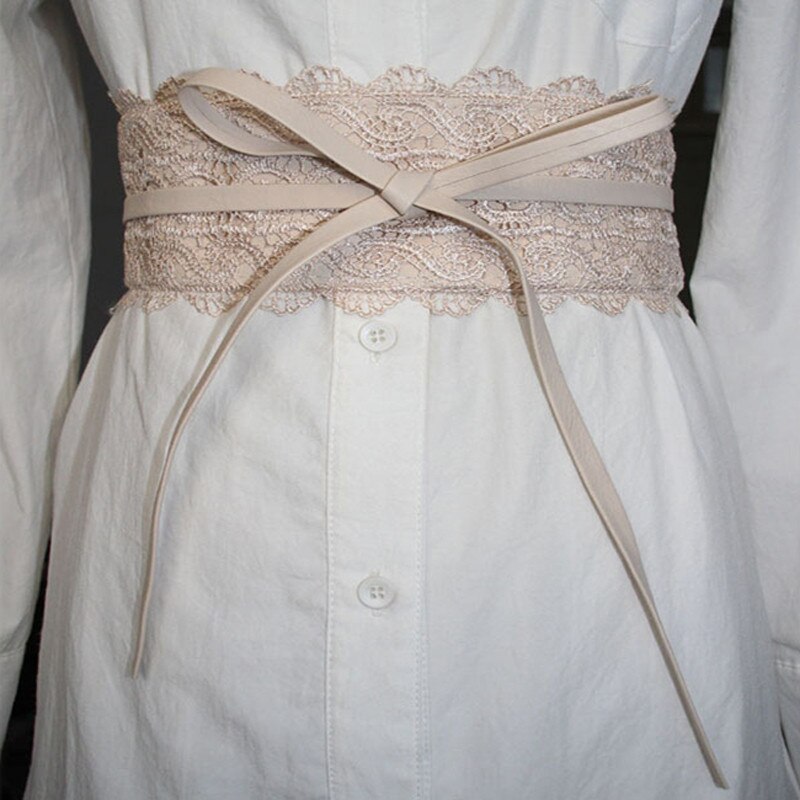 Boho Style large Corset dentelle ceinture femme ceinture élastique ceintures pour femmes robe de mariée ceinture: Beige