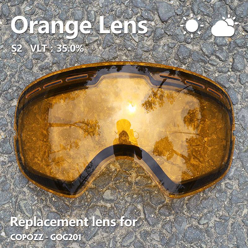 Copozz 201 Lens Ski Bril Lens Voor Anti-Fog UV400 Grote Sferische Ski Bril Sneeuw Bril Brillen Lenzen Vervanging (Lens Alleen): lense orange