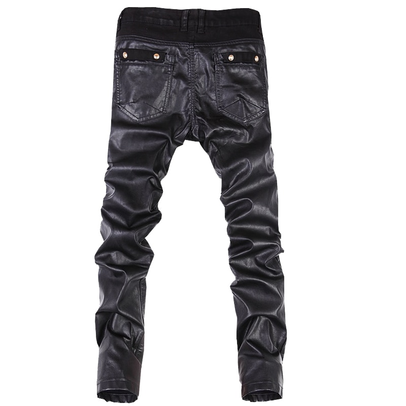 men leather pants slim fit skinny jeans motorcycle trousers size 28-36 B104