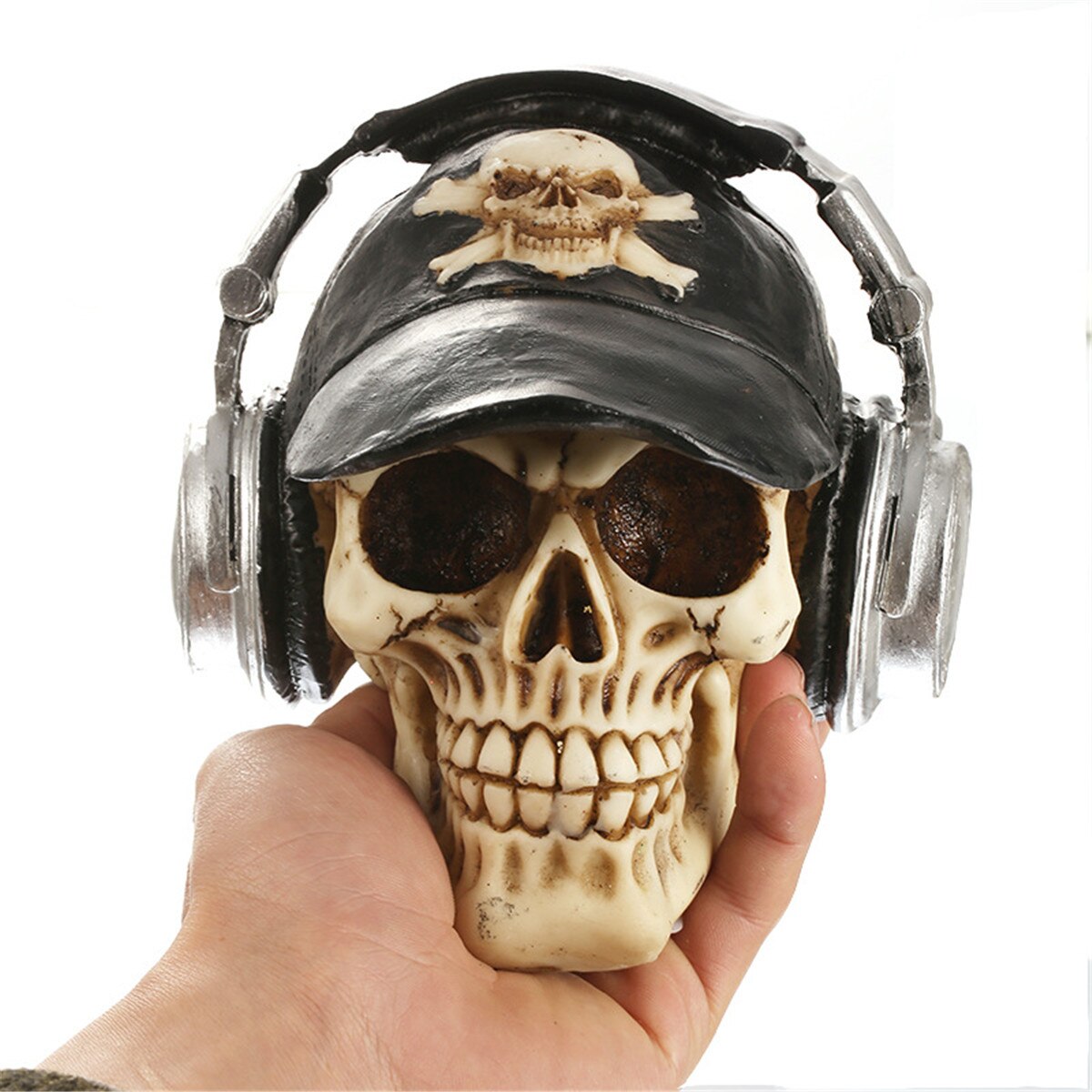Resin Skull Statues Resin Craft Skeleton Head Statutte With Headphone Skull Figurines Sculpture Halloween Home Decorative Crafts