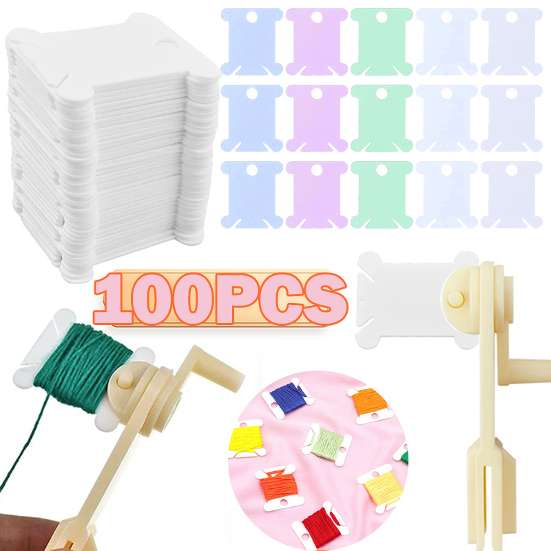 100/50PCS Plastic Bobbins Embroidery Thread Holder Craft Floss Cross Stitch Storage Board Card Organizer Sewing Accessories