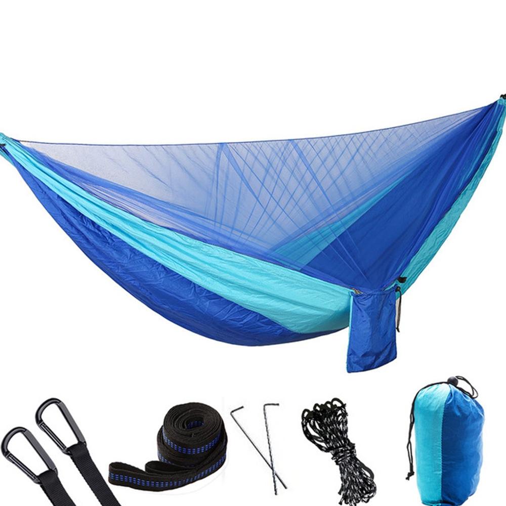Ultralet bærbar udendørs camping myggenet mand kvinder børn nylon hængende seng sove gynge unisex solid komfortabel hængekøje: Himmelblå