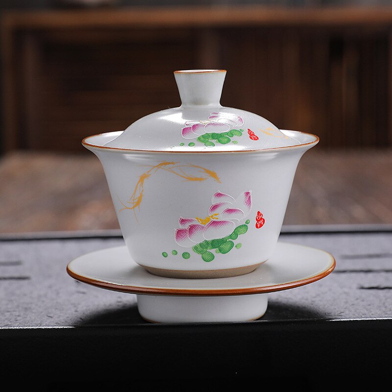 Traditions Chinese Gaiwan Ceramic Tea Sets PorcelainTeaware Tureen Sancai Authentic Tea Bowl Tea Cup and Tea Lid Set: K