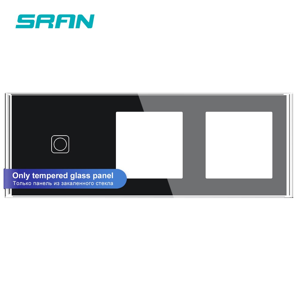 SRAN "F" series Blank panel 244mm*82mm white crystal tempered glass touch switch socket panel Combination module: Black 1Gang
