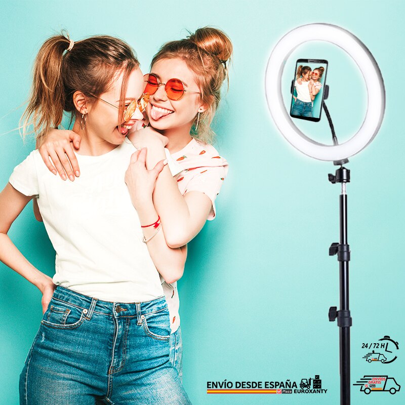EUROXANTY® Aro de Luz Movil | 26cm 10" | Anillo de luz LED para selfie | Tripode para movil | Aro Luz LED Tripode | Plaza España: Aro 26cm