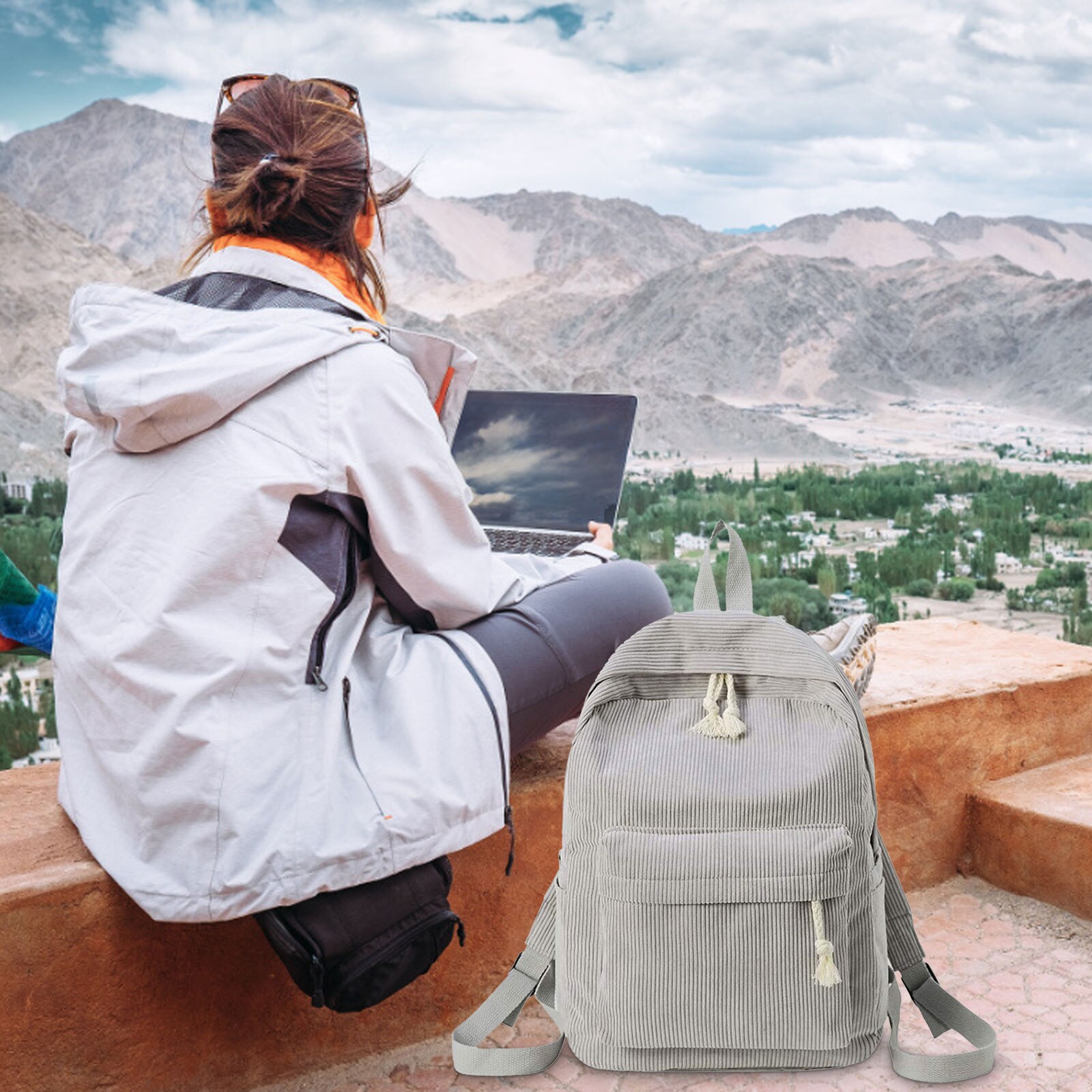 Vrouwen Casual Corduroy Rugzakken Effen Kleur Dagelijkse Leisure Winkelen Reizen Rugzakken Schooltas Voor Casual Dagelijks