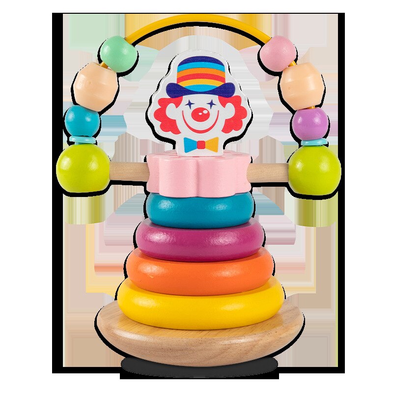 Arco-íris de madeira torre anel rotativo palhaço arco-íris pagode crianças de primeira infância educacional jenga torre de hanói brinquedo: Default Title