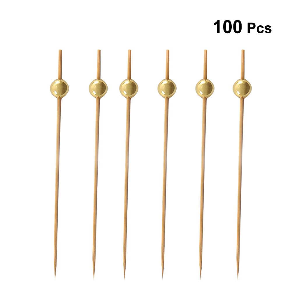 100 Pcs 12 Cm Cocktail Picks Wegwerp Handgemaakte Ronde Tandenstokers Feestartikelen Voorgerecht Picks Voor Fruit Broodjes: Golden