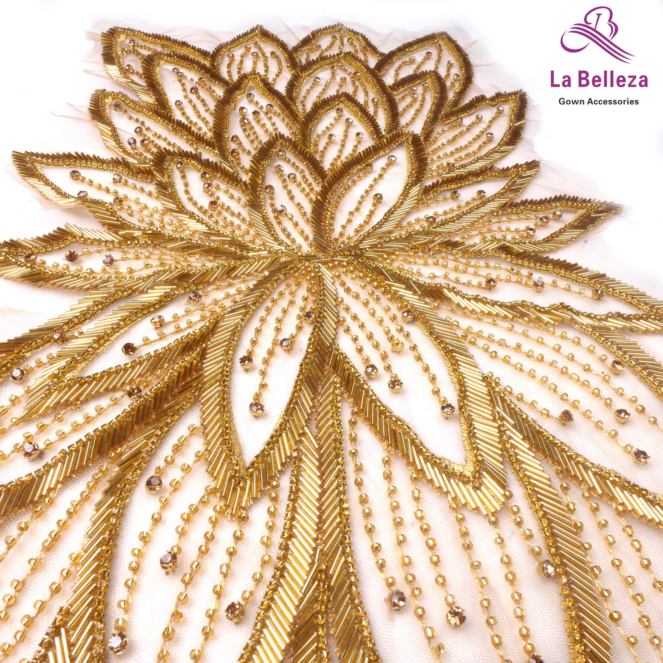 La Belleza Kralen Applique Patch, Grote Patch, Handgemaakte Crystal Rhinestones Gown Applique Accessoires, Goud Zwart Patch