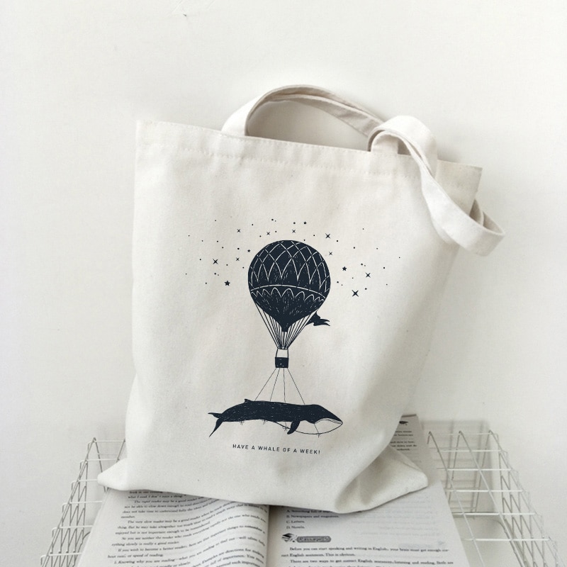 Luchtballon walvis schattige print schoudertassen ster harajuku boodschappentas grote capaciteit straat shoot handtas dames tas portemonnee