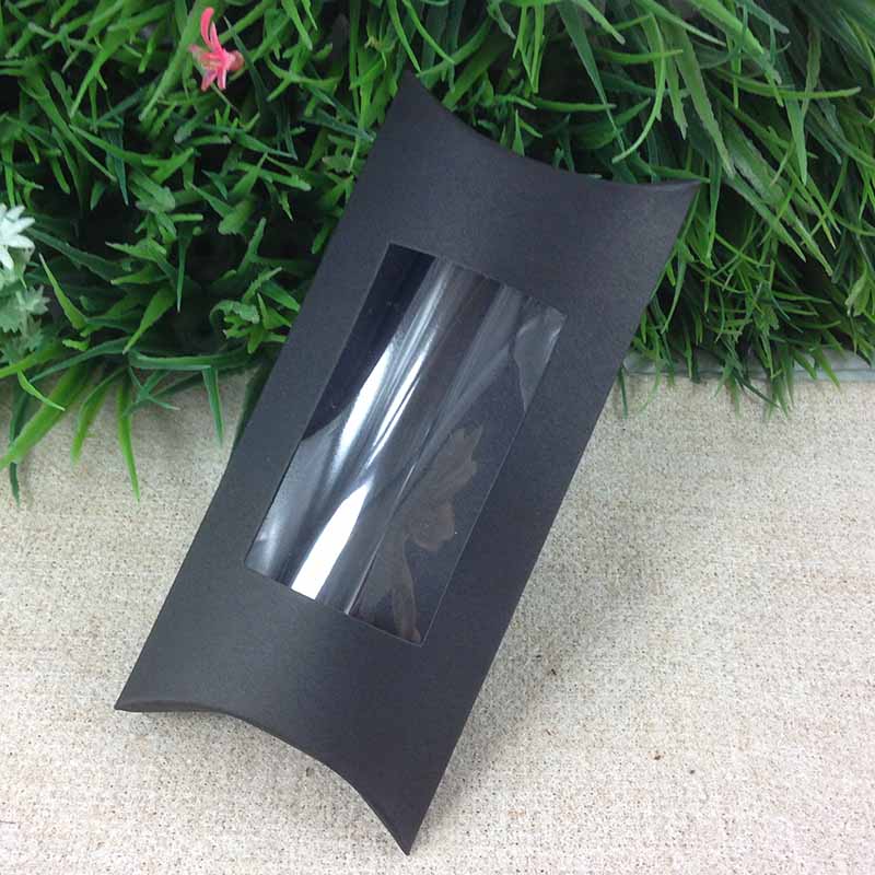 ZerongE jewelry 16x7.8x2.4cm DIY Pillow window box with necklace jewelry packing card white/kraft/black color pillow BOX: Black / 10box10inner card