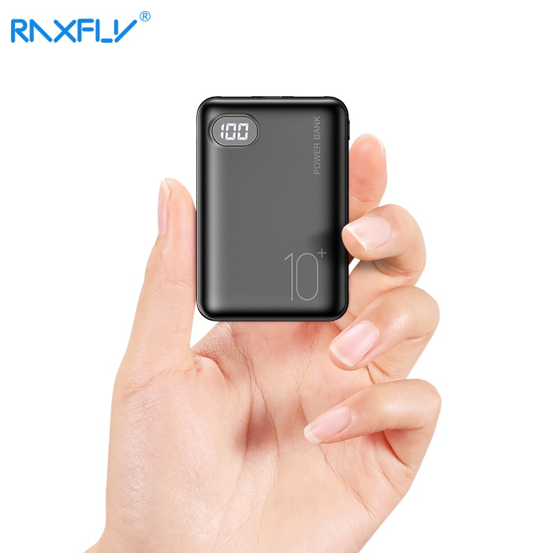 RAXFLY-minibatería portátil para móvil, Powerbank de carga rápida con USB Dual, para xiaomi, iPhone, Huawei, 10000mAh, pantalla LED