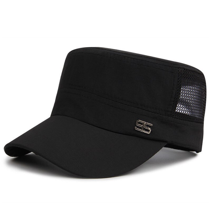 Mode Zomer Mannen Vrouwen Sneldrogende Platte Hoed Licht Zonnehoed Shading Netto Caps Verstelbare Zomer Ademend Mesh Baseball cap: Black