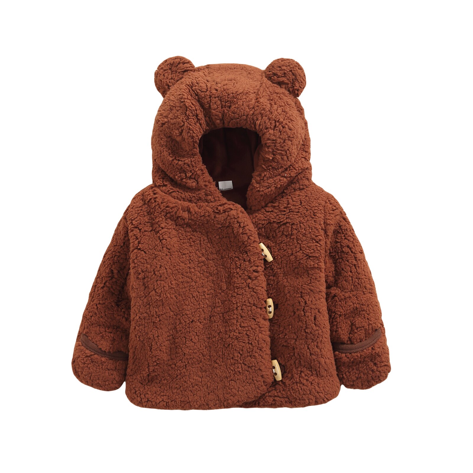 Autunno inverno 2021 Cute Baby Girl Boy cappotto di peluche semplice adorabile tinta unita orecchie di orso agnello peluche morbido cappotto corto con cappuccio Cardigan: Brown / 6m