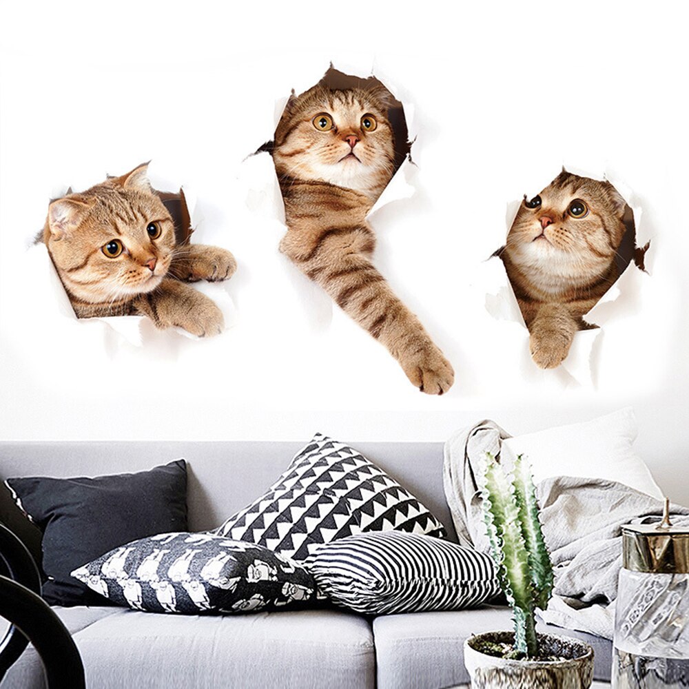 3D Sticker Wall Sticker Simulation Cat Sticker Mural Tile Glass Wallpaper Bedroom living room Decorations