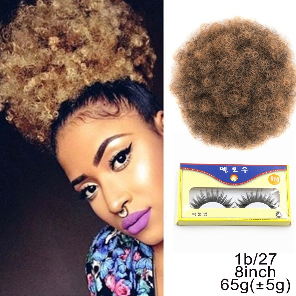 Extension chignon cheveux crépus, postiche synthétique afro, coiffure boule frisée, fixation par clips, 8 pouces: 8 inch color 1b 27