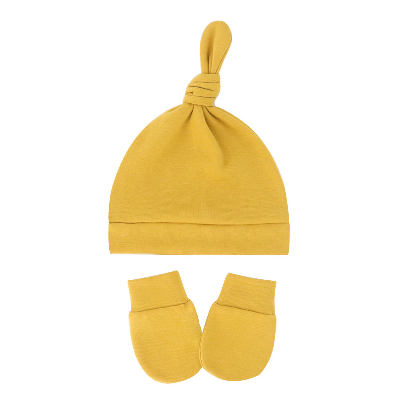 Chapeau de -né avec gants, Bonnet en coton, pour filles et garçons, accessoires pour nourrissons et tout-petits: 10