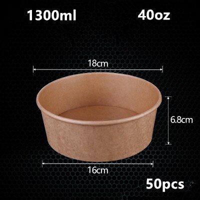 Cuenco de papel desechable de gran tamaño para ensalada de frutas, paquete de comida rápida, almacenamiento de comida para llevar, paquete de cumpleaños para exteriores, 50 unids/paquete: 1300ml no lid