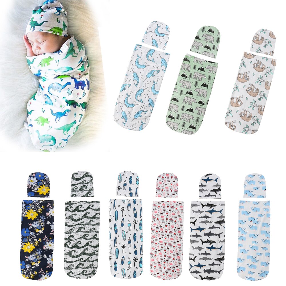 Baby Sleeping Bag Soft Comfortable Infant Swaddle Muslin Blanket Newborn Baby Wrap Swaddling Blanket Bag+Hat Set