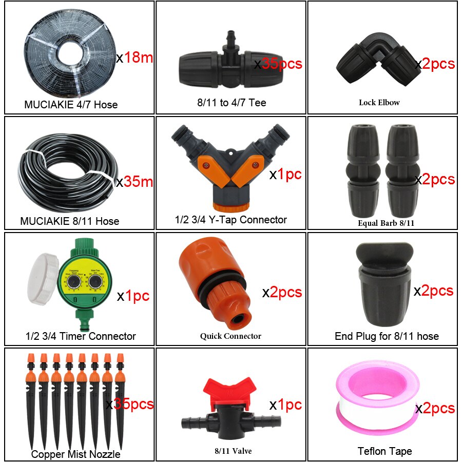 Muciakie 30m 8/11mm 4/7mm slang micro water irrigatiesysteem tuin timer spray zelf water gevende kits met verstelbare druppelaar