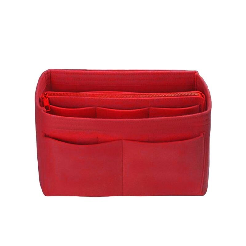 Multi Pocket Vilt Purse Handtas Organizer Insert Opslag Tote Shaper Stof Tas: Red / L