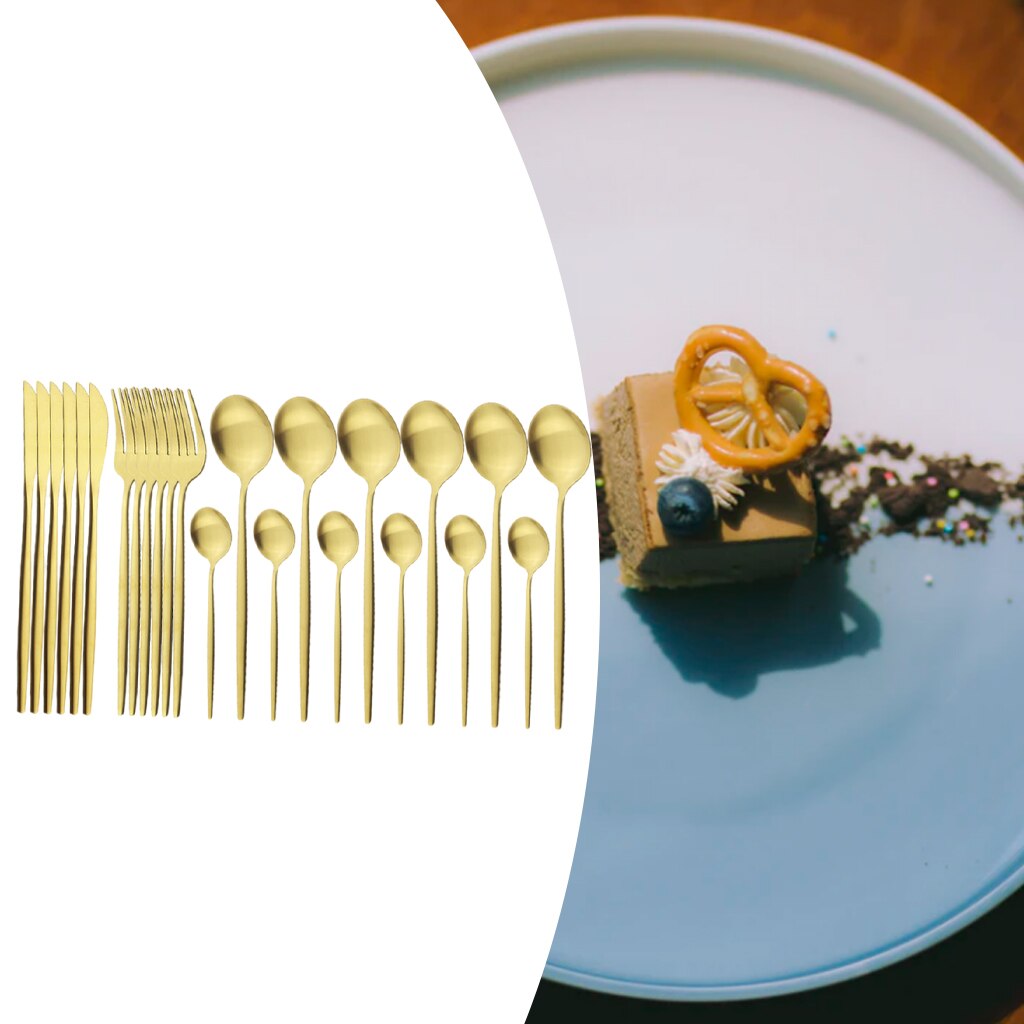 Kitchen Cutlery Set Knives Fork Tea Spoon Flatware Eating Cutlery Dinnerware Utensils: Golden