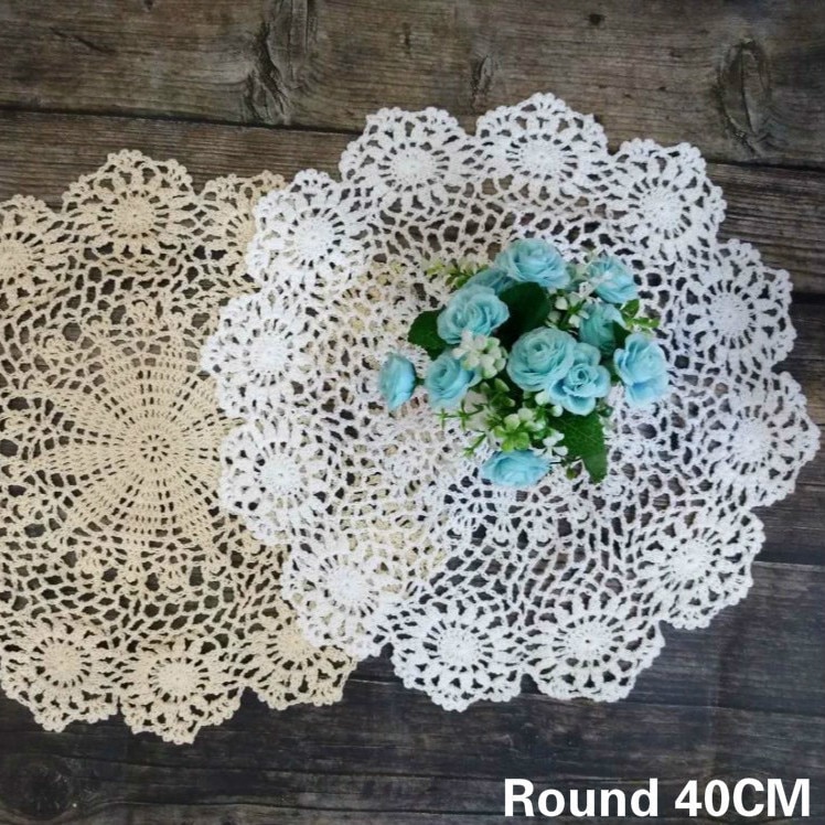 40cm runda lyxiga handgjorda virkade blommor doilies kaffemugg bordsduk underlägg te kopp täcka handduk för bröllop bankett fest