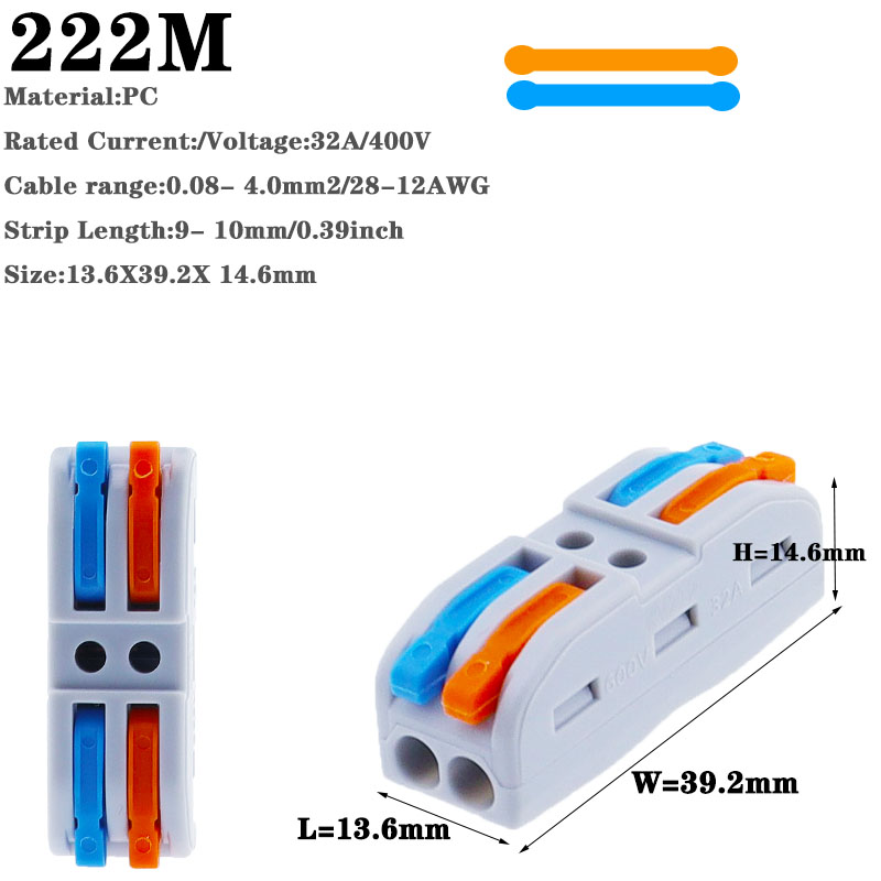 1 in multiple out Quick Wiring Connector Universal Splitter wiring cable Push-in Can Combined Butt Home Terminal Block SPL 222: Orange / Under 5Pcs