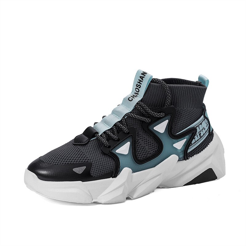 Autumn Green High Sock Shoes Men Casual High Top Sock Sneakers Men‘s Hiphop Slip on Shoes Loafers Zapatillas Hombre: Gray C01 / 40