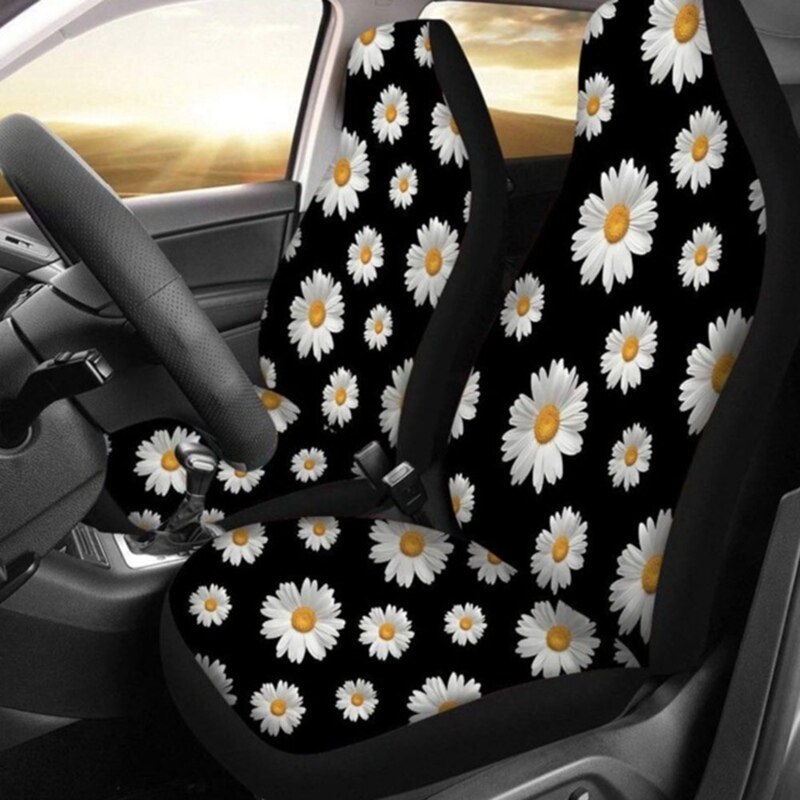 Housses de siège de voiture universelles, ensemble de housses de siège avant en Polyester, imprimé marguerite, durables, pour la plupart des voitures