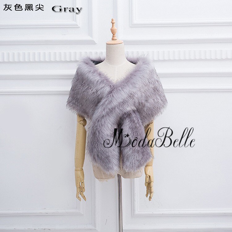 Modabelle Faux Fur Bolero Jassen Ivoor Bruids Stola Bolero Grijs Koningsblauw Rood Roze Avond Sjaals Wedding Wraps Vrouwen: Grijs