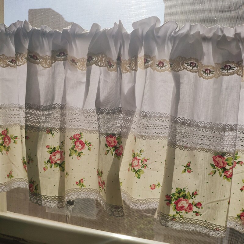Katoenen Draad Kant Korte Gordijn. Beige Gedrukt Stof Kast Gordijnen. Versierd Half Gordijn Koffie Curtaintain. De Sluier Curta
