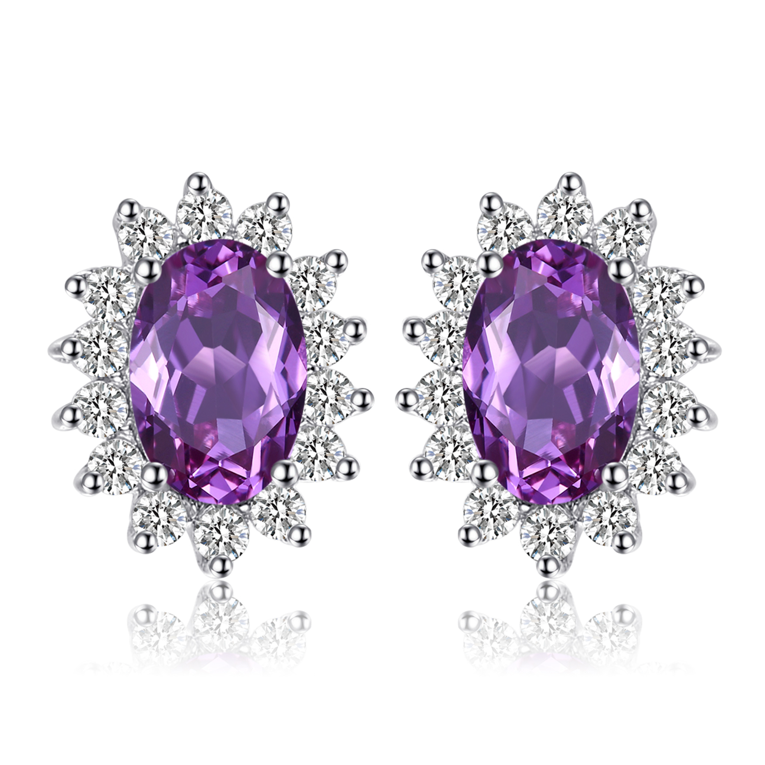 Jewelrypalace Gemaakt Blue Sapphire Ruby 925 Sterling Zilveren Stud Oorbellen Natuurlijke Amethist Granaat Peridot Topaz Prinses Diana: Violet