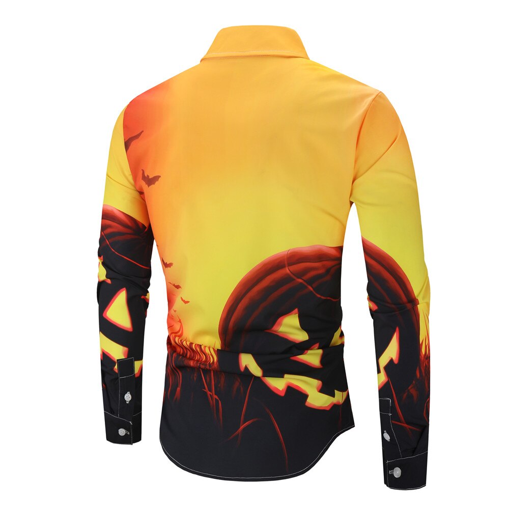 Male Shirt Casual Long Sleeve Button Shirt for Men Halloween Printed Pumpkin Shirts Men Plus Size