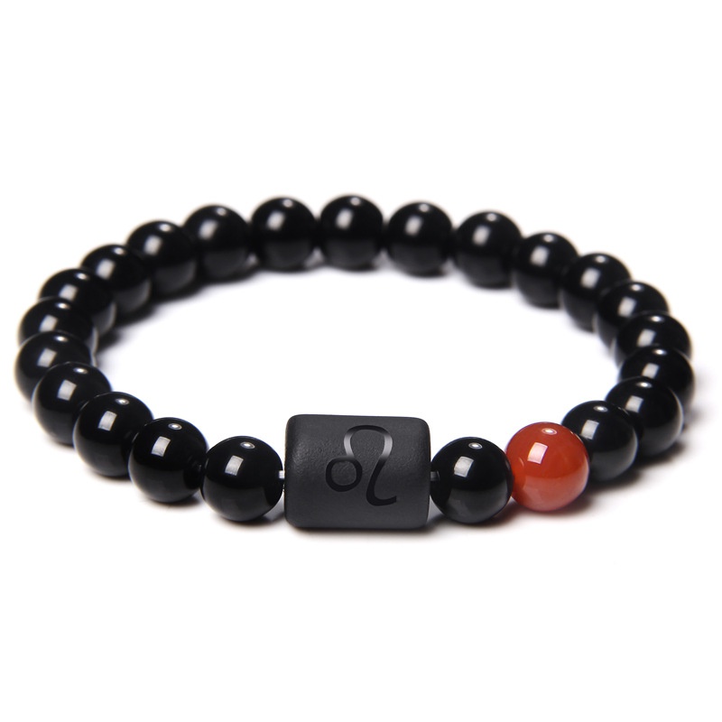 12 Constellation Zodiac Signs Beads Couples Bracelet Natural Black Onyx Stone Elastic Charm Bracelet for Women Men Birthday: Dark Gold