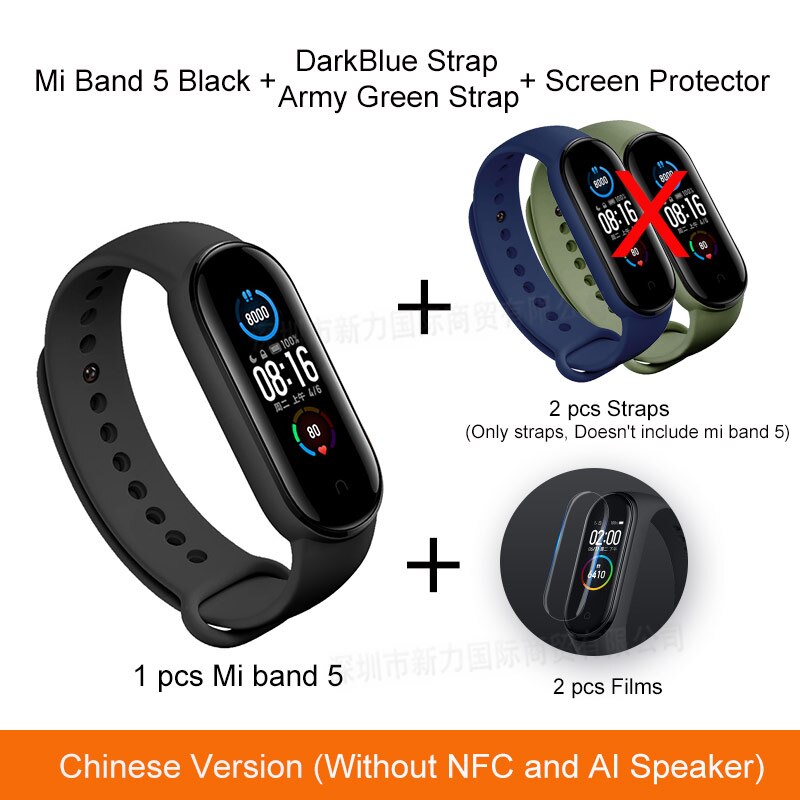 New Xiaomi Mi Banda 5 Smart Braccialetti Miband 5 Braccialetto di Frequenza Cardiaca Fitness Bluetooth di Sport di Grandi Dimensioni di Colore Dello Schermo: CN GreenDarkblue