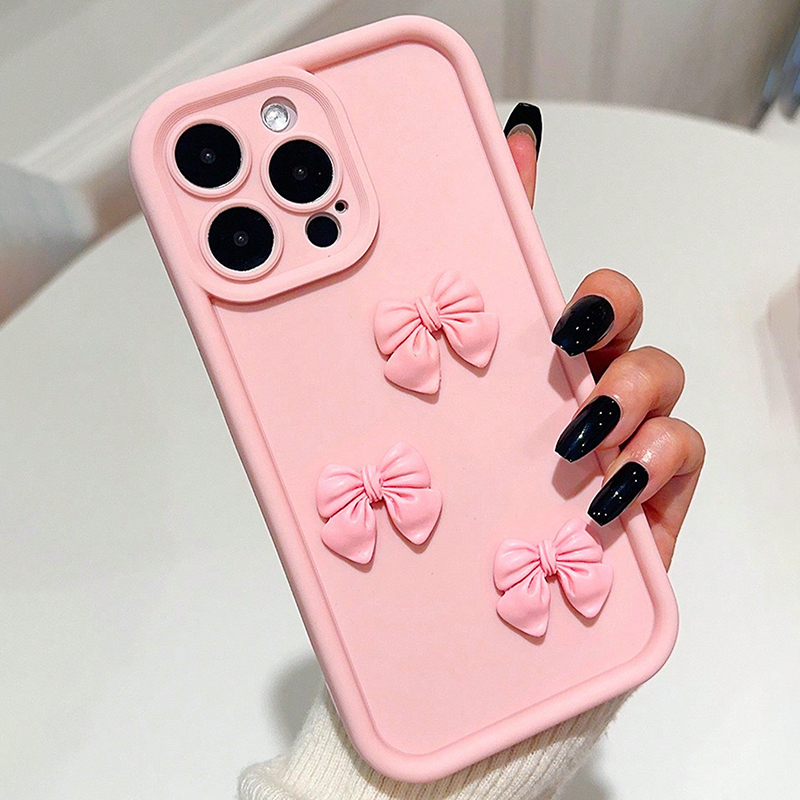 Bonita funda de teléfono de silicona con lazo 3D para iPhone 11 12 13 14 15 16 Pro Max 16E X XS XR 7 8 Plus, cubierta de cuerda colgante con cordón de lazo