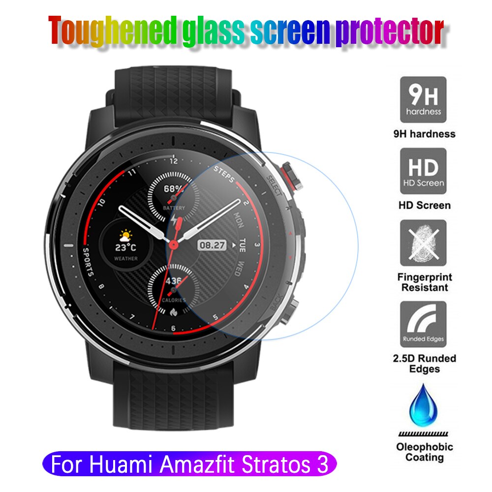 Película de vidro temperado protetora para smartwatch, proteção de tela para xiaomi huami amazfit stratos 3 com gps