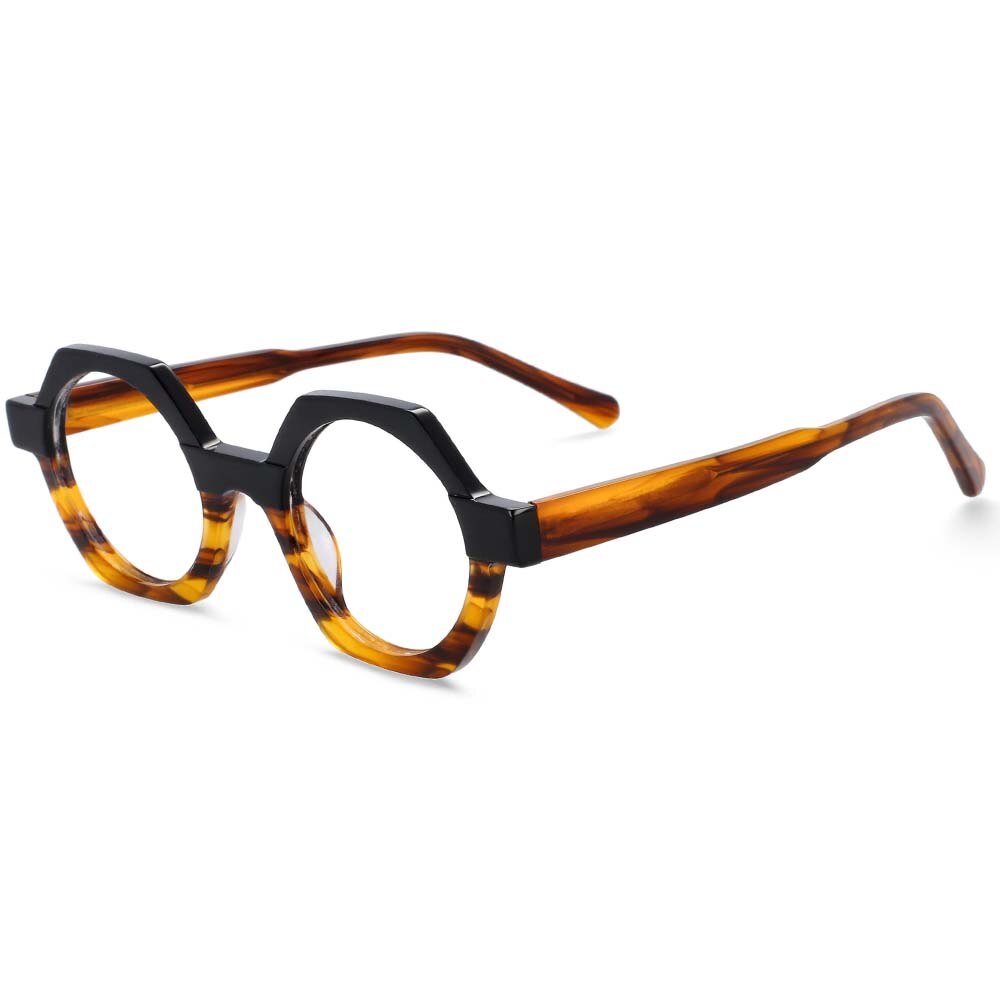 54140 Style Acetate Optical Polygon Glasses Frames Men Women Two Color Patchwork Computer Eyeglasses: Black-Tea