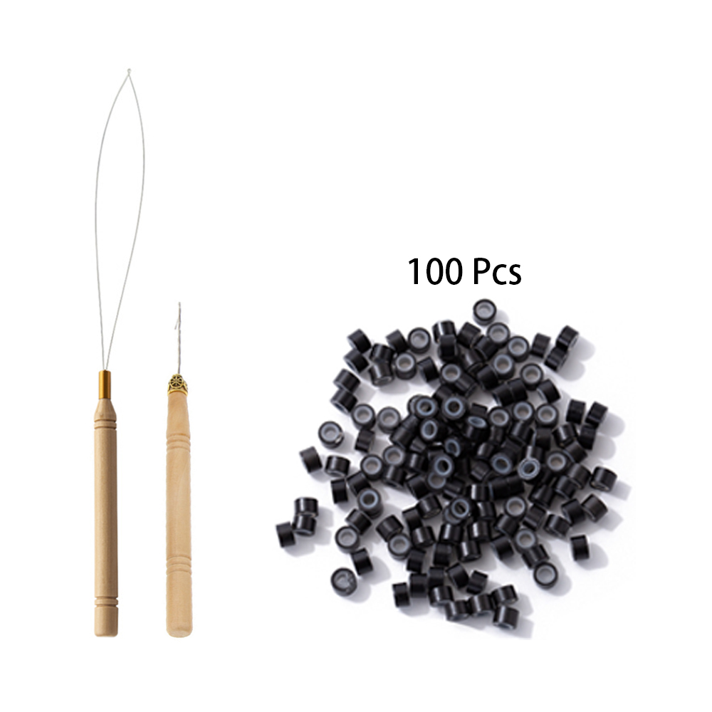 Kit de ferramentas para extensões de cabelo, 500 peças, preto, marrom escuro, marrom claro, dourado, micro anel, contas, 1 micro contas, alicate, 1 gancho, agulha puxando: Branco