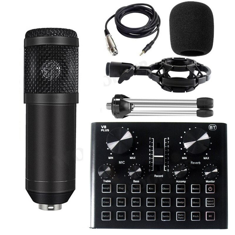bm 800 Microphone Studio Recording Kits bm800 Condenser Microphone for Computer Phantom Power Karaoke Sound Card: Black V8 Plus