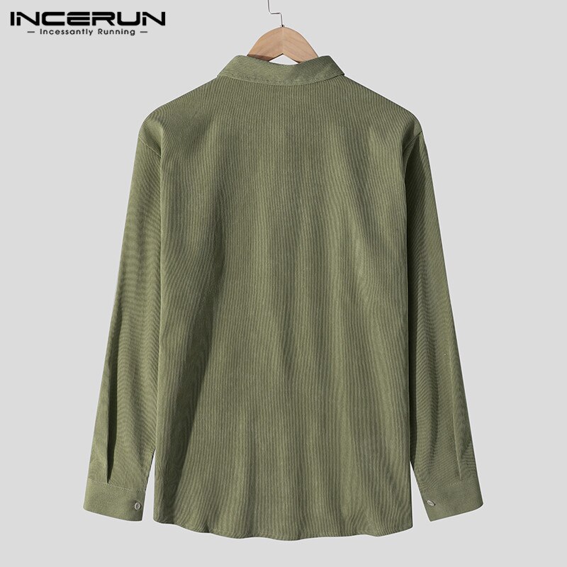 Efterår herre fløjlsskjorte ensfarvet langærmet revers mærke streetwear bluse chic camisa masculina incerun s -3xl