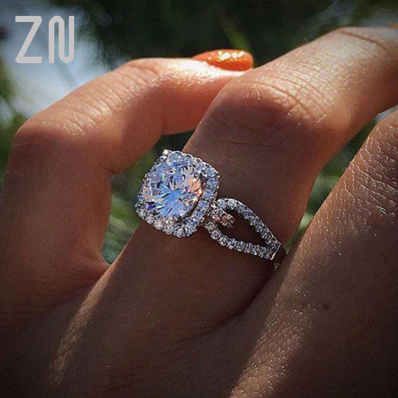 ZN Luxus Weibliche Platz Kristall Ringe Prinzessin Hochzeit Engagement Finger Ringe Jahrestag Strass Schmuck für Frauen