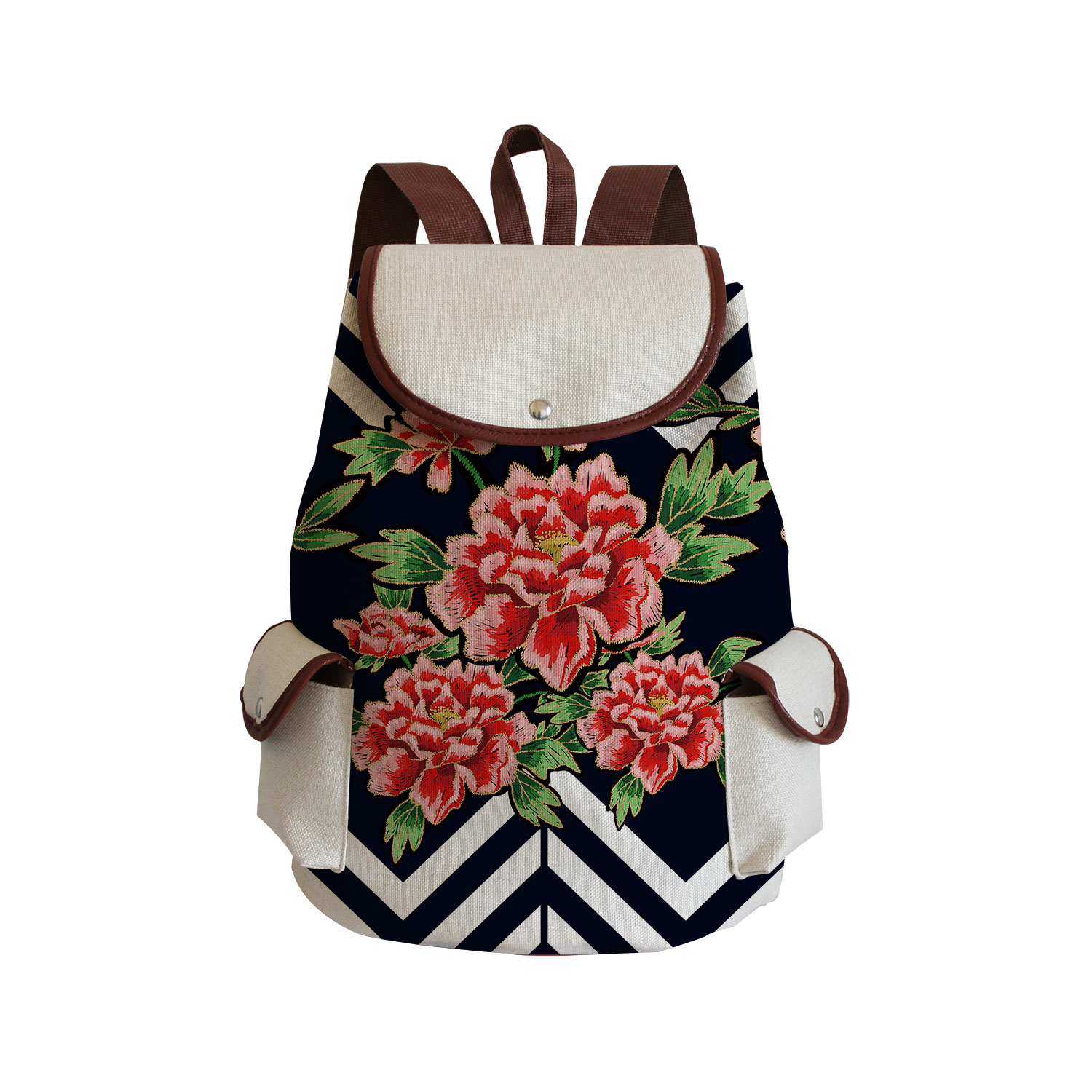Miyahouse Casual Canvas School Backpack Women Lovely Cat Printed Drawstring Backpack Teenager Large Capacity Ladies School Bag