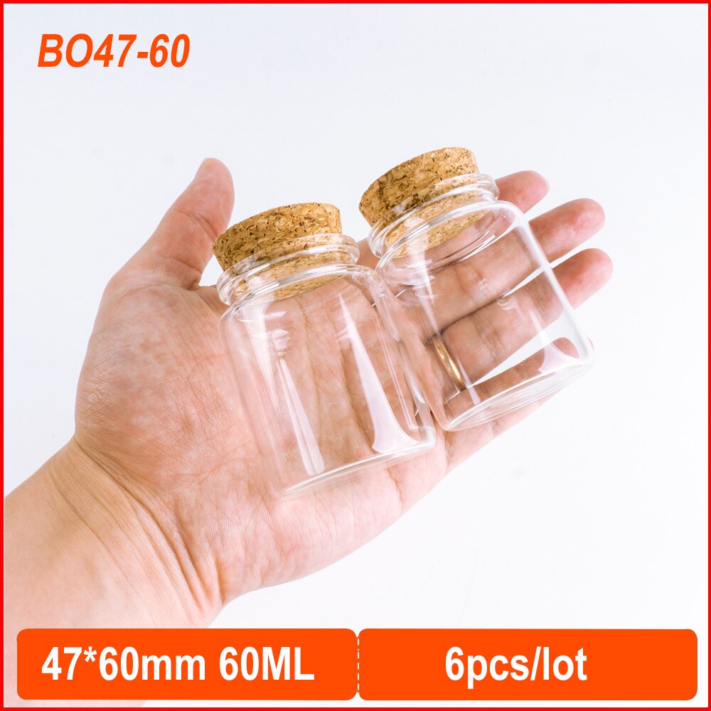 60ml 47*60mm Glass Bottles With Cork Storage Spice Jar Bottle Containers Clear Food Botlles Eco-Friendly DIY Craft Botlles 6pcs