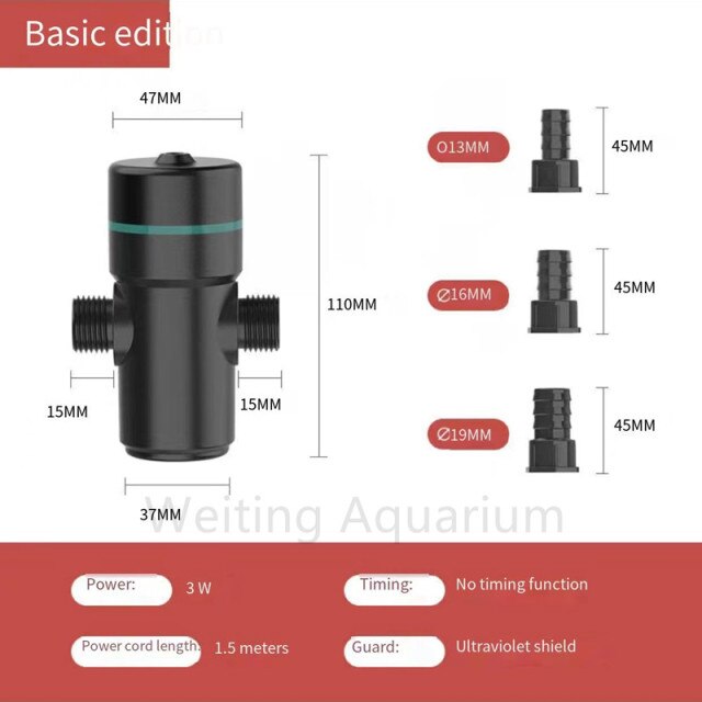 Lámpara de desinfección UV para pecera, lámpara de esterilización de buceo para estanque de peces, eliminación de algas, accesorios externos para acuario: Blanco