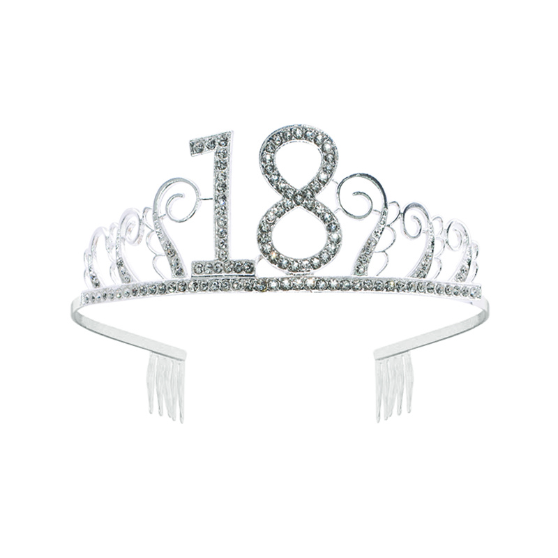 1pc kvinder fødselsdag krone sølv rhinestone tiara krone pandebånd til 18 21 30 40 50 år gamle fødselsdag dekoration hår tilbehør: B01