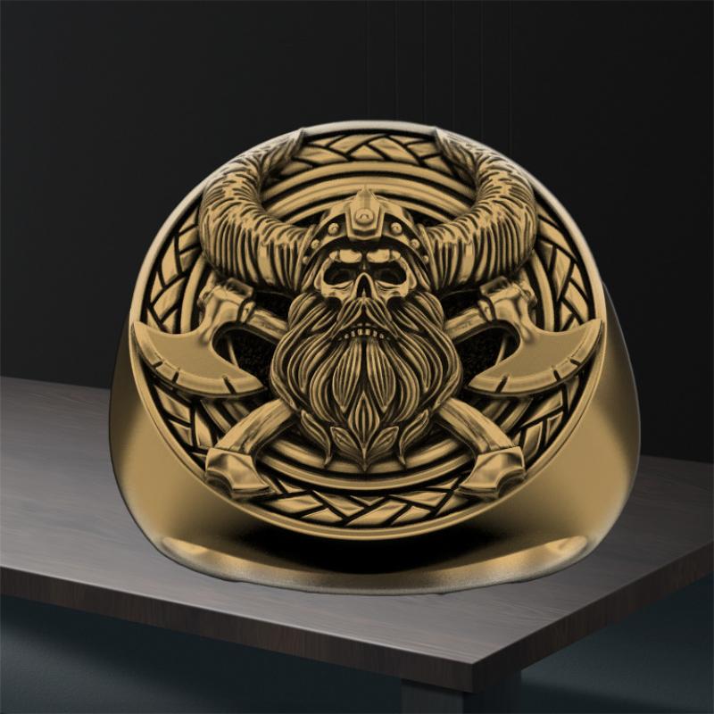 Vintage Norse King Odin Stamp Metal Punk Ring Motorcycle Charm Men Rock Cool Amulet Jewelry: 14 / Gold