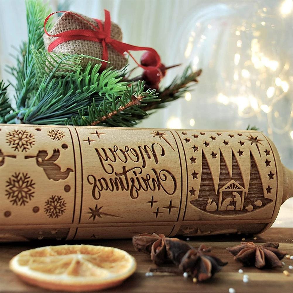 Rouleau à pâtisserie à motif de noël, avec motif de roche, flocon de neige, élan, gaufrage, cuisson, Biscuit, Fondant